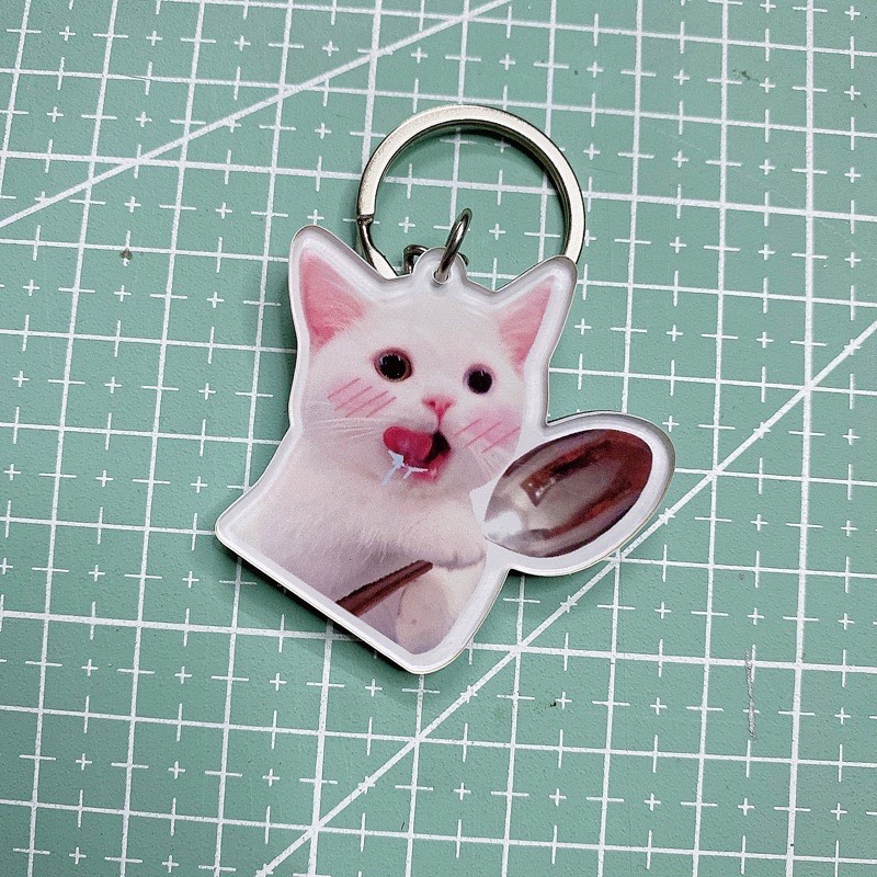Móc khoá mica mèo meme cute- bựa