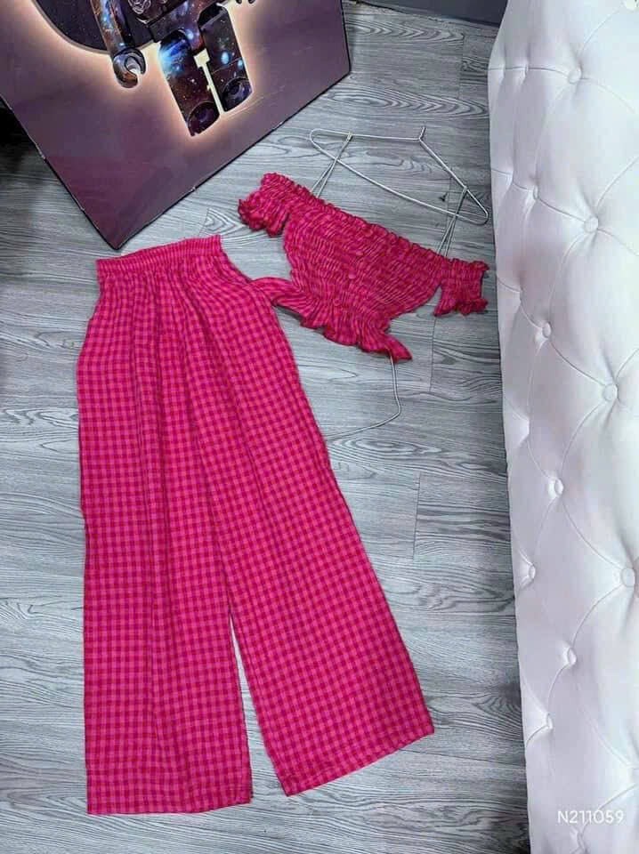 sét bộ caro quần dài lưng chun siêu hot