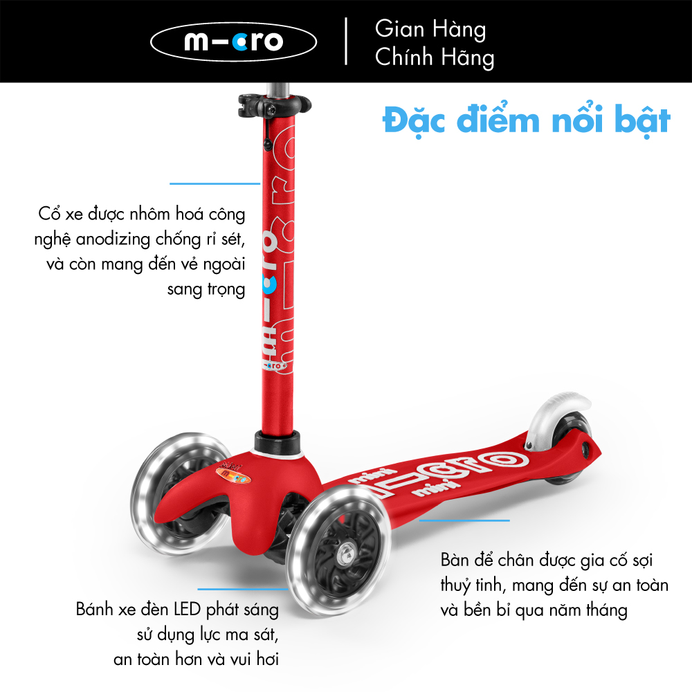 Xe trượt scooter Micro Mini Deluxe LED (phiên bản bánh xe đèn LED)