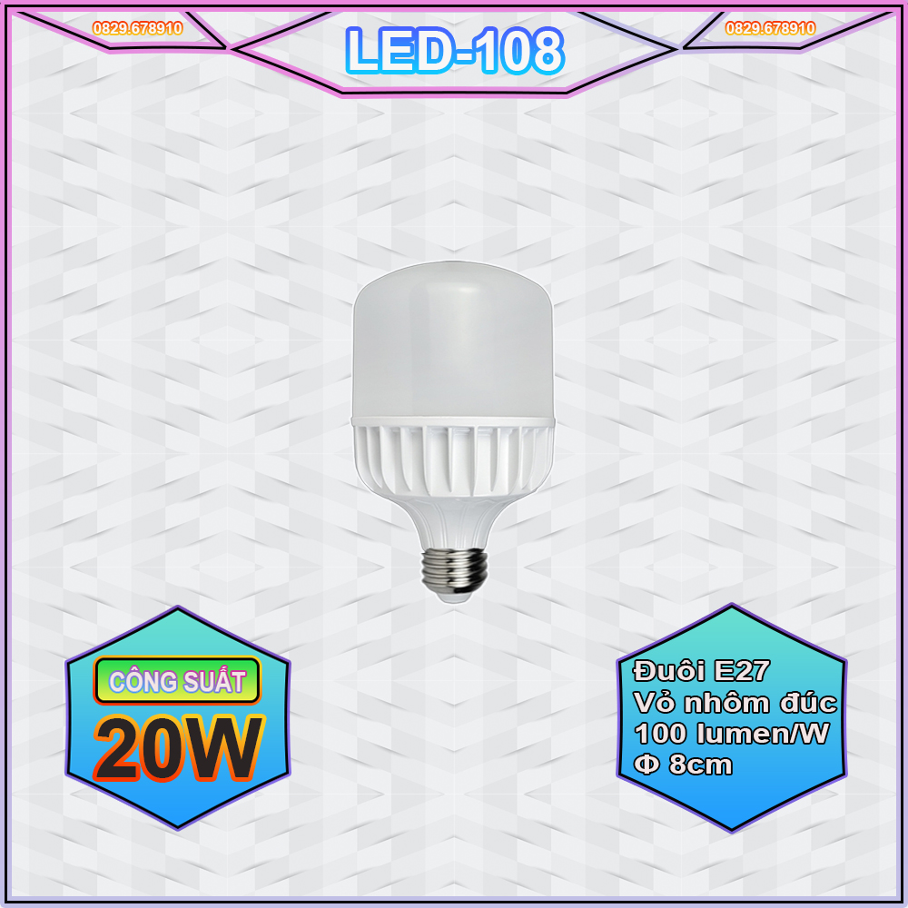 Bóng đèn LED nhôm đúc 20W ánh sáng trắng - hàng cao cấp (chụp đèn nhựa PC cao cấp - bao đổi trả nếu không sáng bằng các loại khác cùng công suất - bảo hành 2 năm)