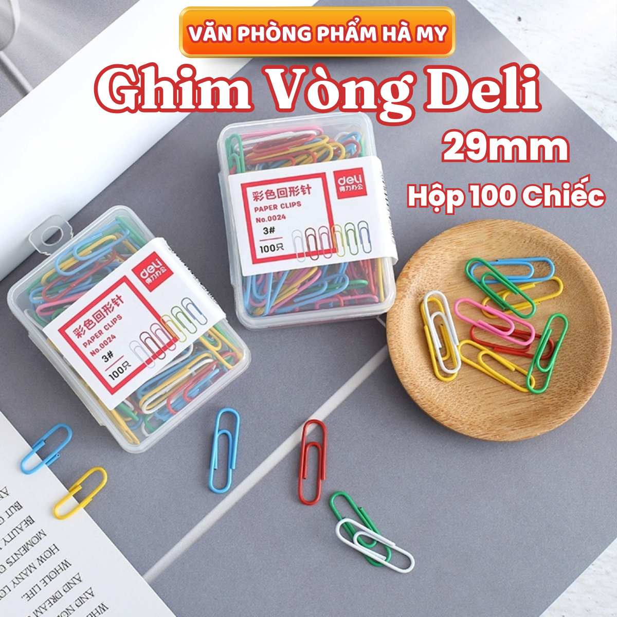 Hộp 100 Ghim Vòng Deli 0024 - Kẹp Giấy Tài Liệu Đa Năng Tiện Lợi