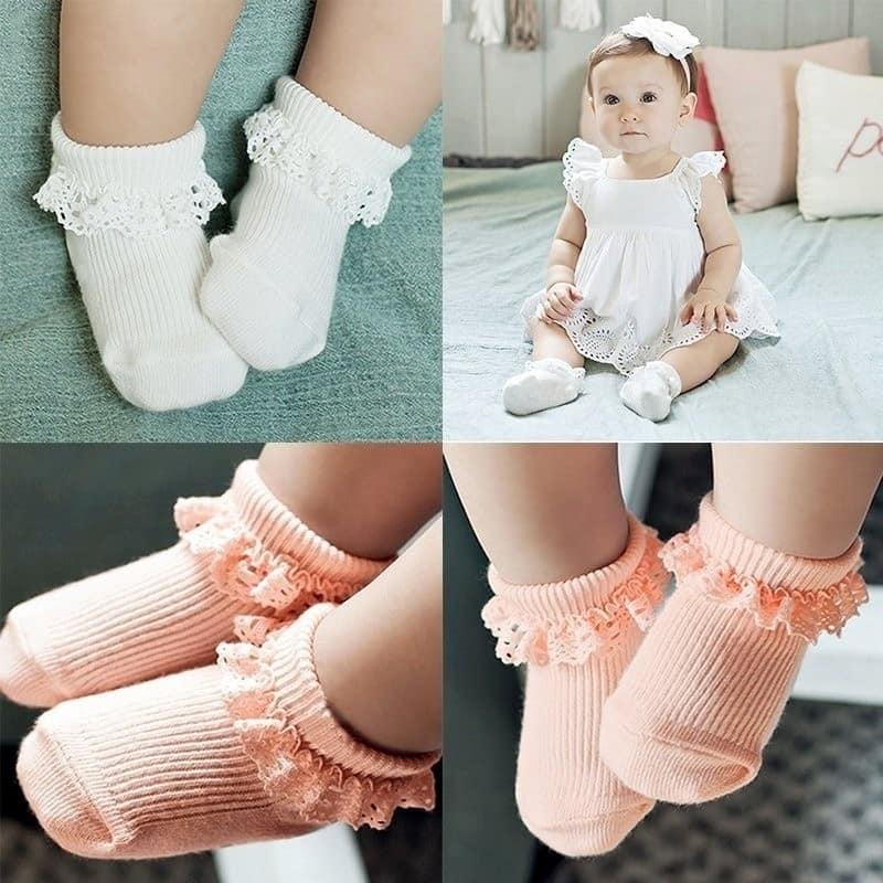 [HCM] Set 1 băng đô ren + 1 đôi Tất / vớ Hàn quốc cổ ren chống trượt chống mồ hôi trộm giữ ấm cho bé từ 0 - 3 tuổi