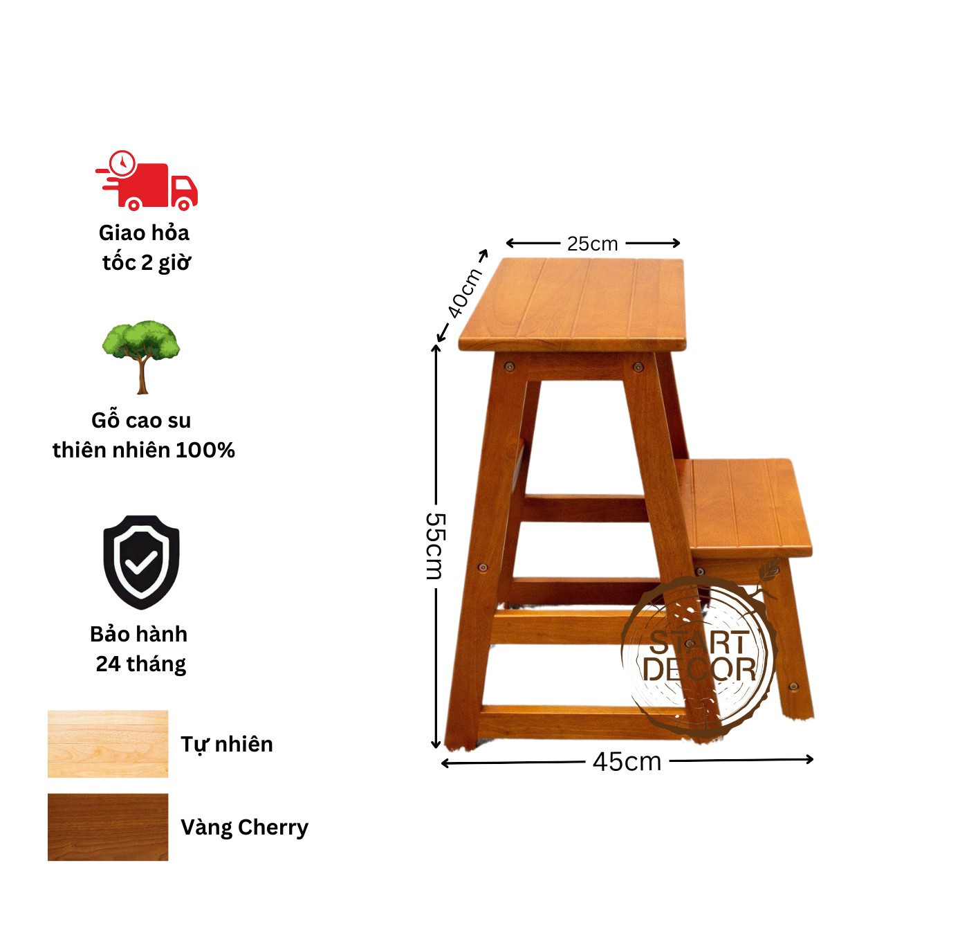 Ghế bậc thang/ Ghế thắp hương gấp gọn Start Decor 2 bậc/ 3 bậc - Gỗ cao su tự nhiên - Màu gỗ tự nhiên/ vàng cherry