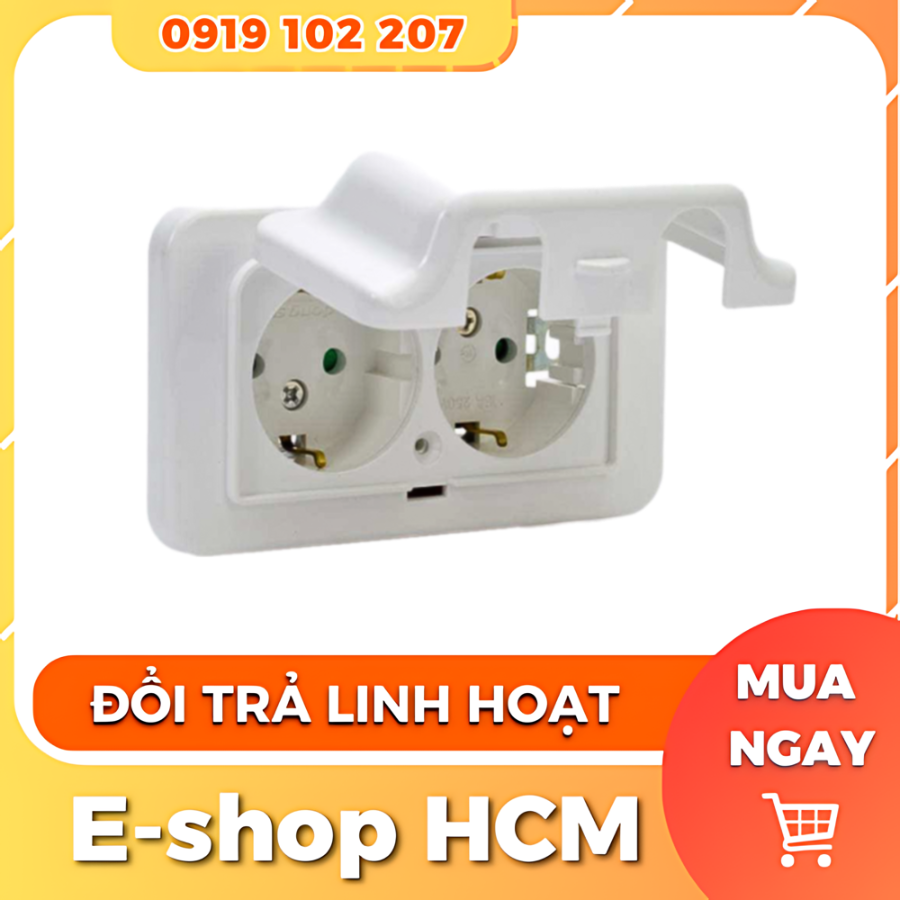 Ổ cắm điện dosel hàn quốc 2 lỗ nắp che ngang mã dc2219