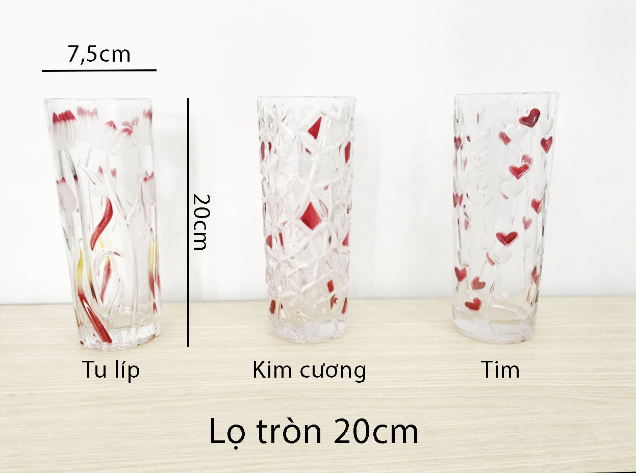 [HCM] Lọ cắm hoa dạng trụ 20cm / bình cắm hoa kiểu dáng hình trái tim , hoa tulip, kim cương cực xinh