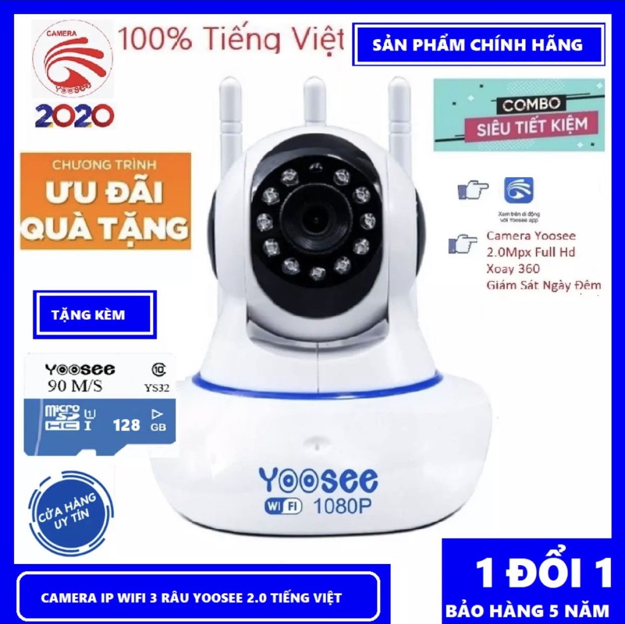 (COMBO CAMERA THẺ 128GB BH 5 NĂM) - CAMERA WIFI - YOOSEE IP WIFI IP SIÊU NÉT 2.0 FULL HD 1920 x 1080P - Viễn Thông Đại Phát