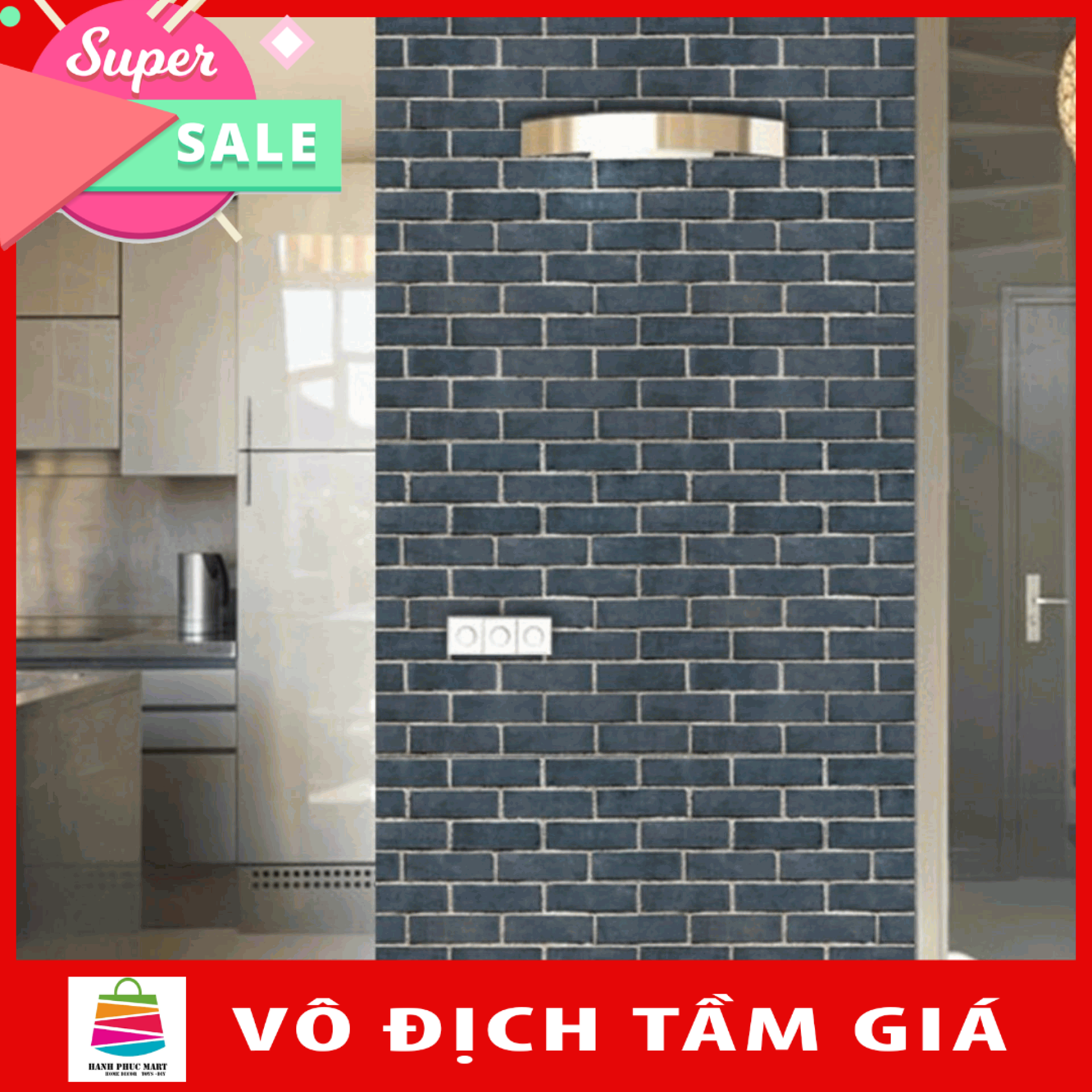 5M Giấy Dán Tường không cần keo HPMSA1018 - họa tiết gạch viền trắng