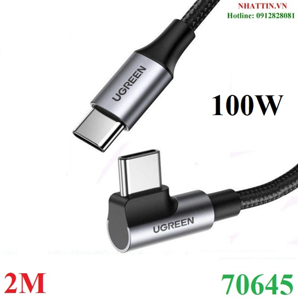 Cáp dữ liệu, sạc nhanh 100w type-c to type-c bẻ góc 90 độ dài 2m ugreen 70645 cao cấp