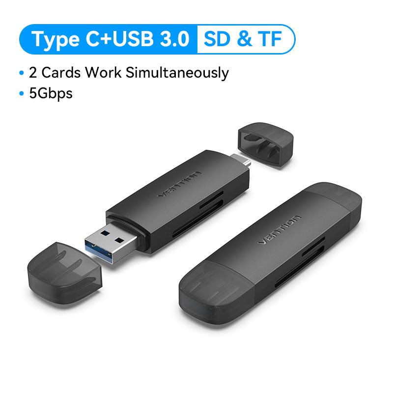 Vention USB 3.0 2 Trong 1 Đầu Đọc Thẻ Nhớ USB A Type C to SD TF Micro SD Bộ Chuyển Đổi cho Laptop OTG Smart Phone Tablet Desktop All in One Memory SD Card Reader