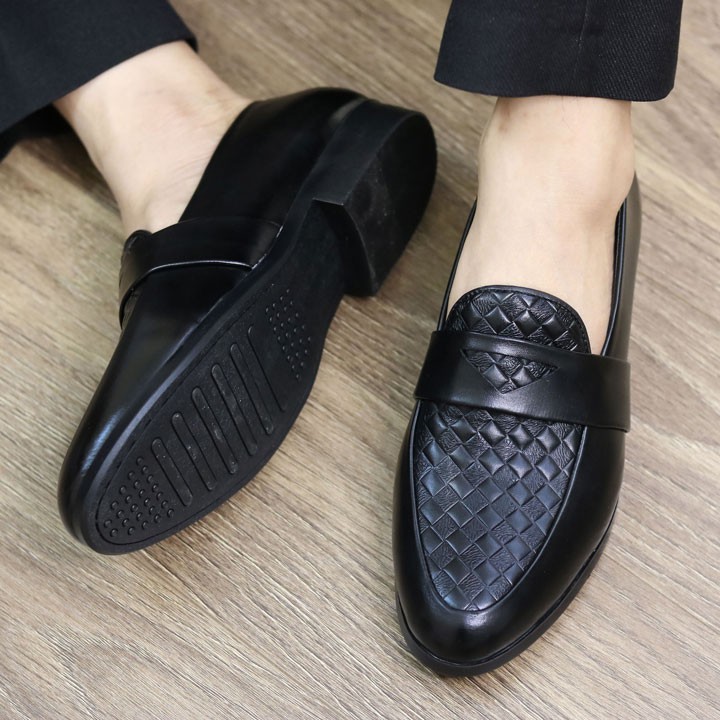 GIÀY LƯỜI DA ĐẾ CAO SU ĐÚC BỀN BỈ MÀU ĐEN L136