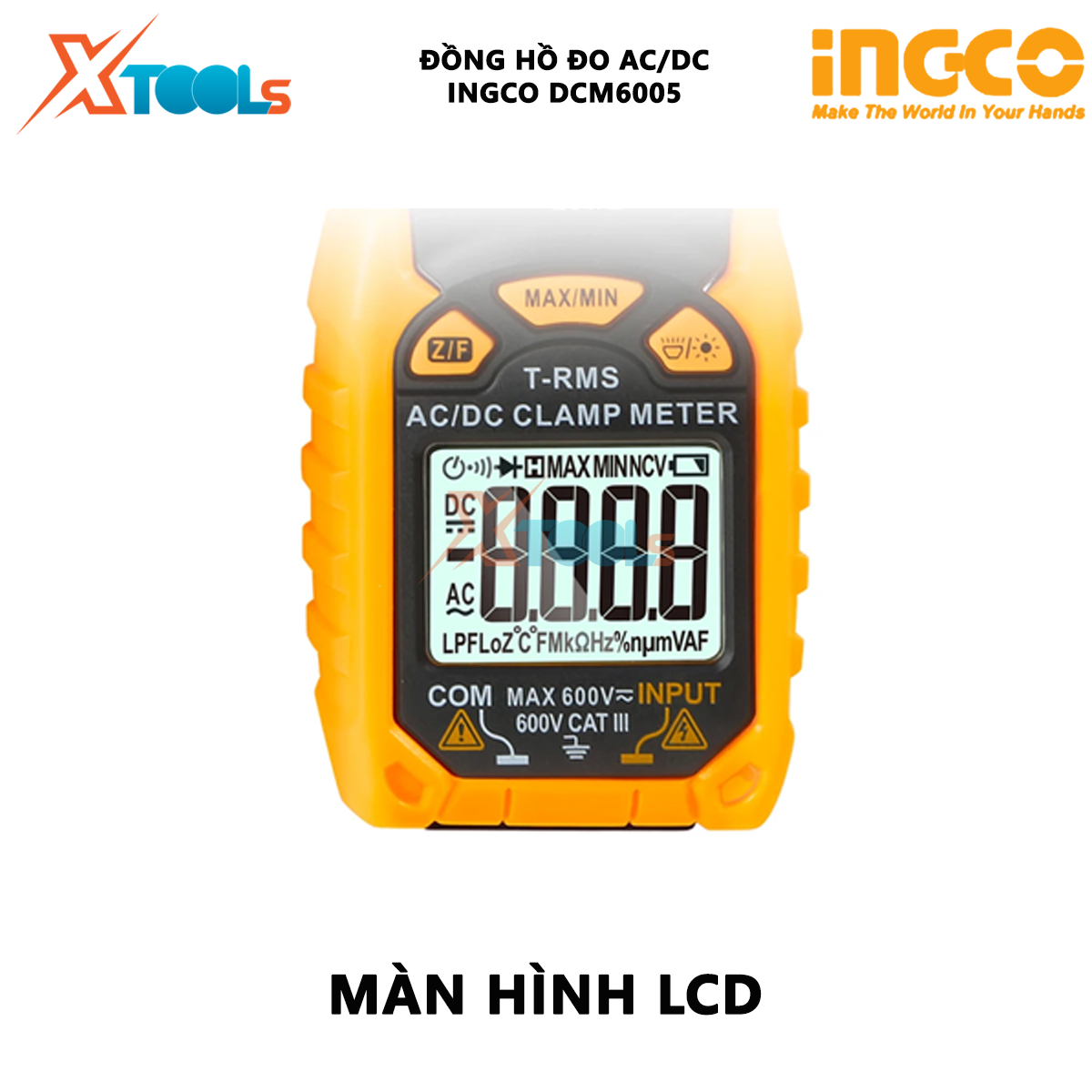 Đồng pool clip ac/dc ingco dcm6005 | ampe pliers ac/dc 6000 count/holder data material direct current 60a / 600a ± performance 1% ~ 99% ± used to measure current, voltage or resistor