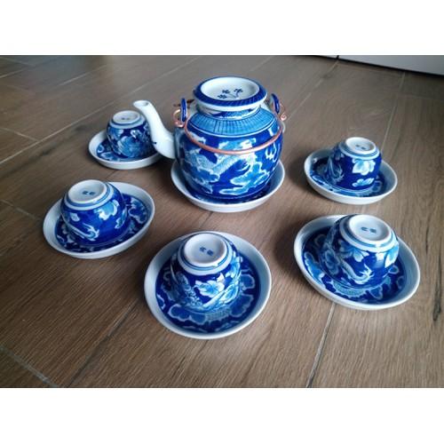 BỘ ẤM TRÀ LONG ẨN MEN LAM BÁT TRÀNG