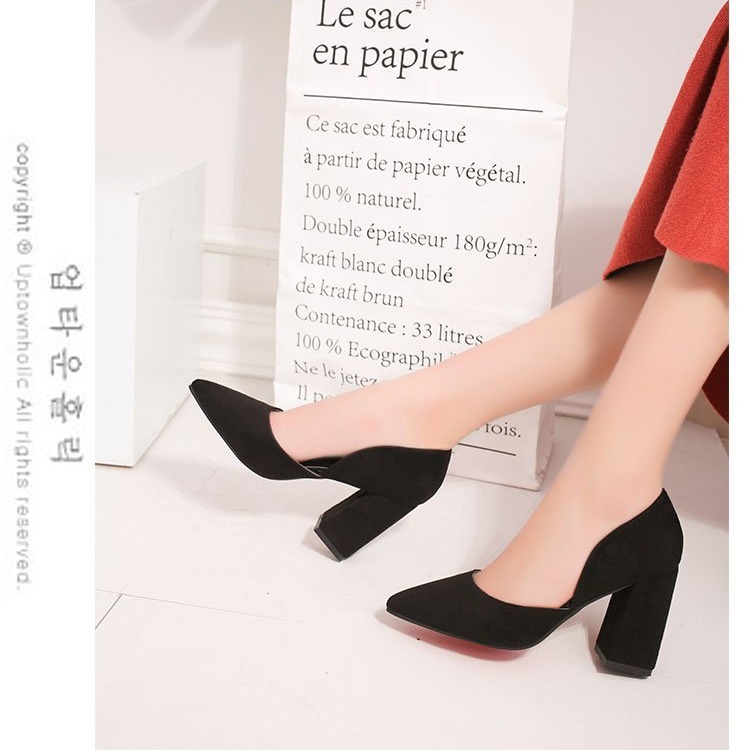 Giày Cao Gót vuông 7p Nữa Công Sở Da Lộn