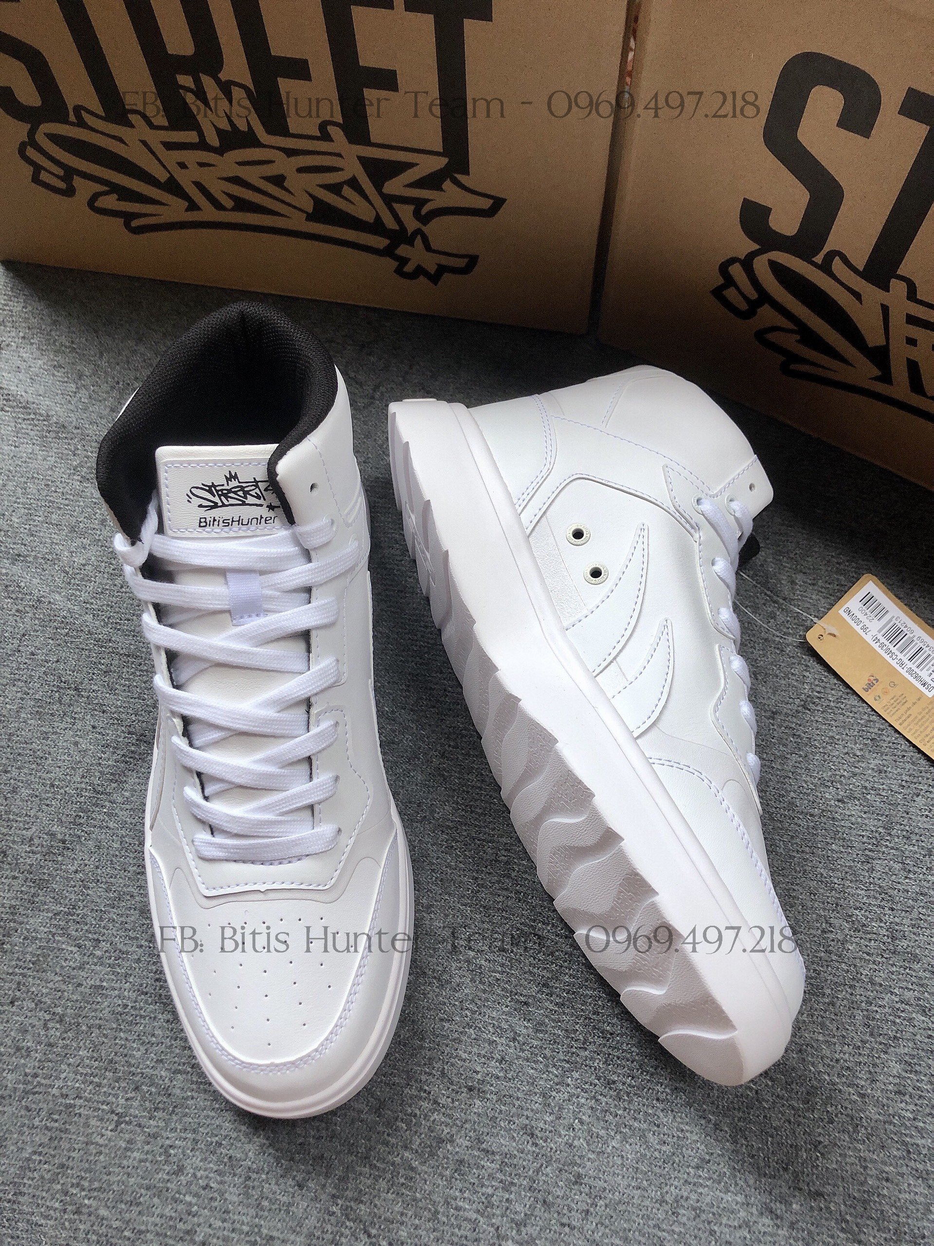 Giày Thể Thao Nam Nữ Cao Cấp Bitis Hunter Street Z Collection High White - Purple DSWH06200TRG/TIM - DSMH06200TRG/TIM