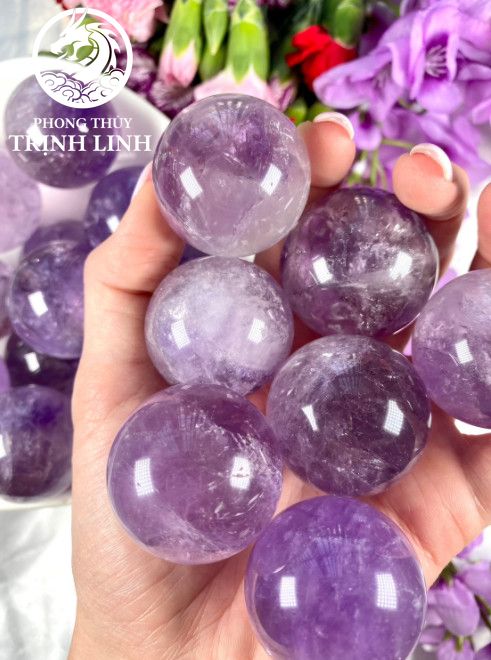 Quả Cầu Thạch Anh Tím Lavender thanh tẩy Tarot, Reiki, thiền định, phong thủy