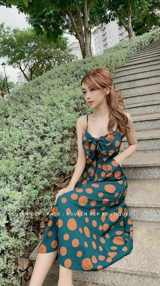 Đầm 2 dây chấm bi có mút ngực thời trang cực đẹp