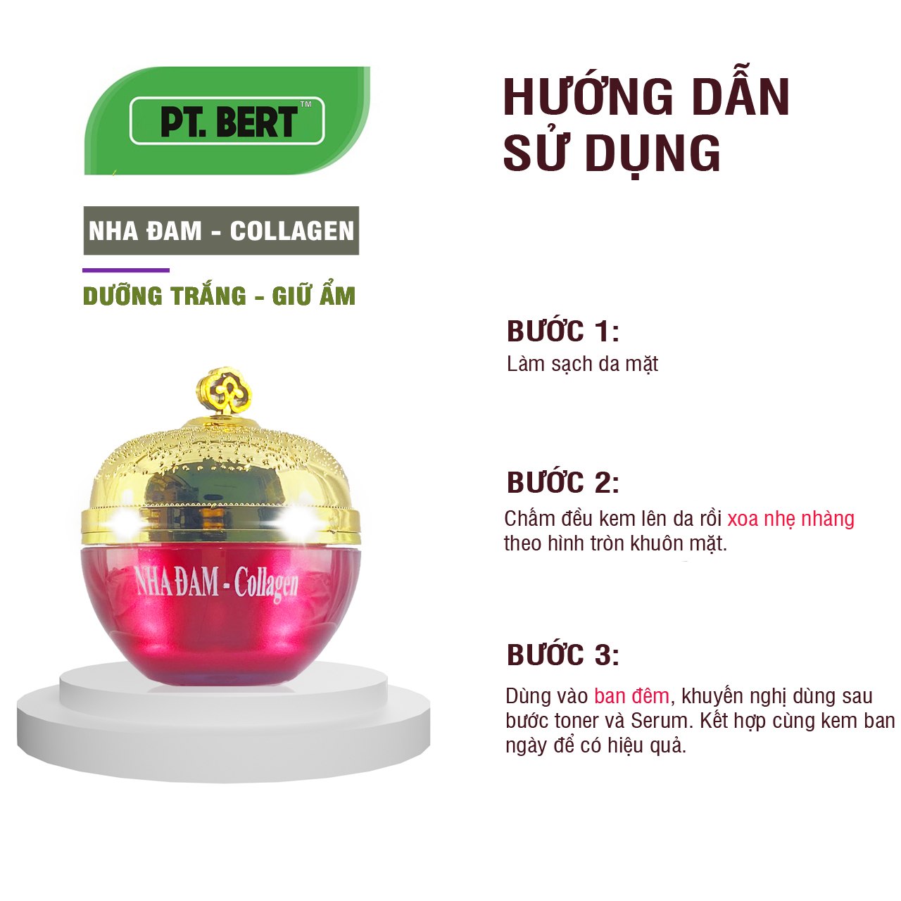 Kem dưỡng trắng da pt.bert chiết xuất nha đam collagen 10g - 30g