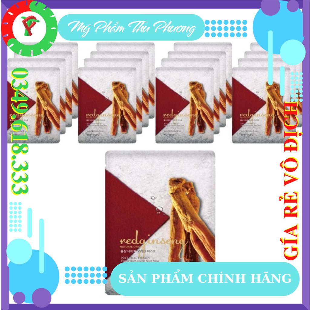 10 Mặt Nạ Hồng Sâm Whisis Nature Origin Energy Red ginseng Sheet Mask - Mặt Nạ Giấy Thiên Nhiên Dưỡng Da