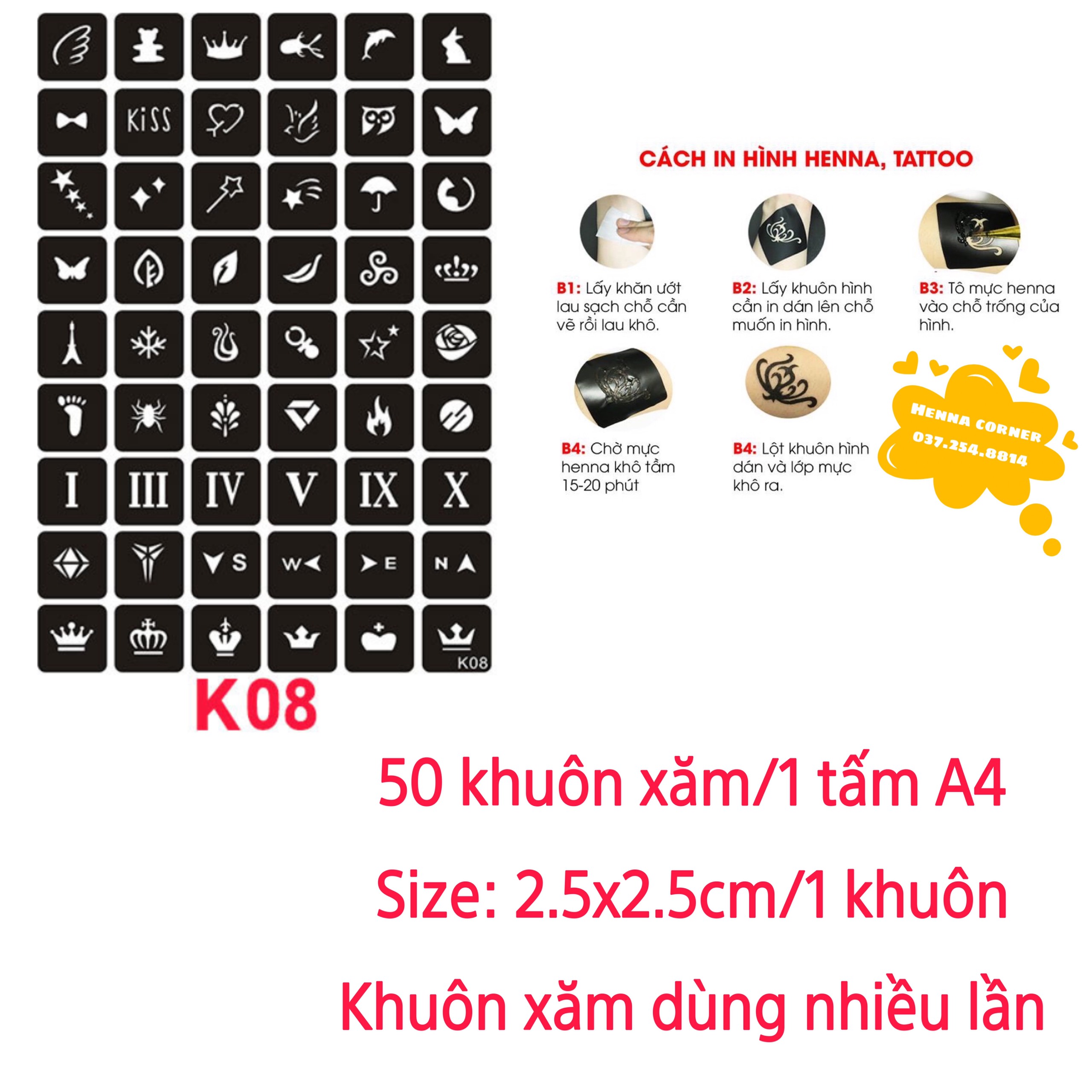 [HCM]50 Khuôn Xăm Tattoo / 1 TẤM A4 (Không kèm mực xăm)