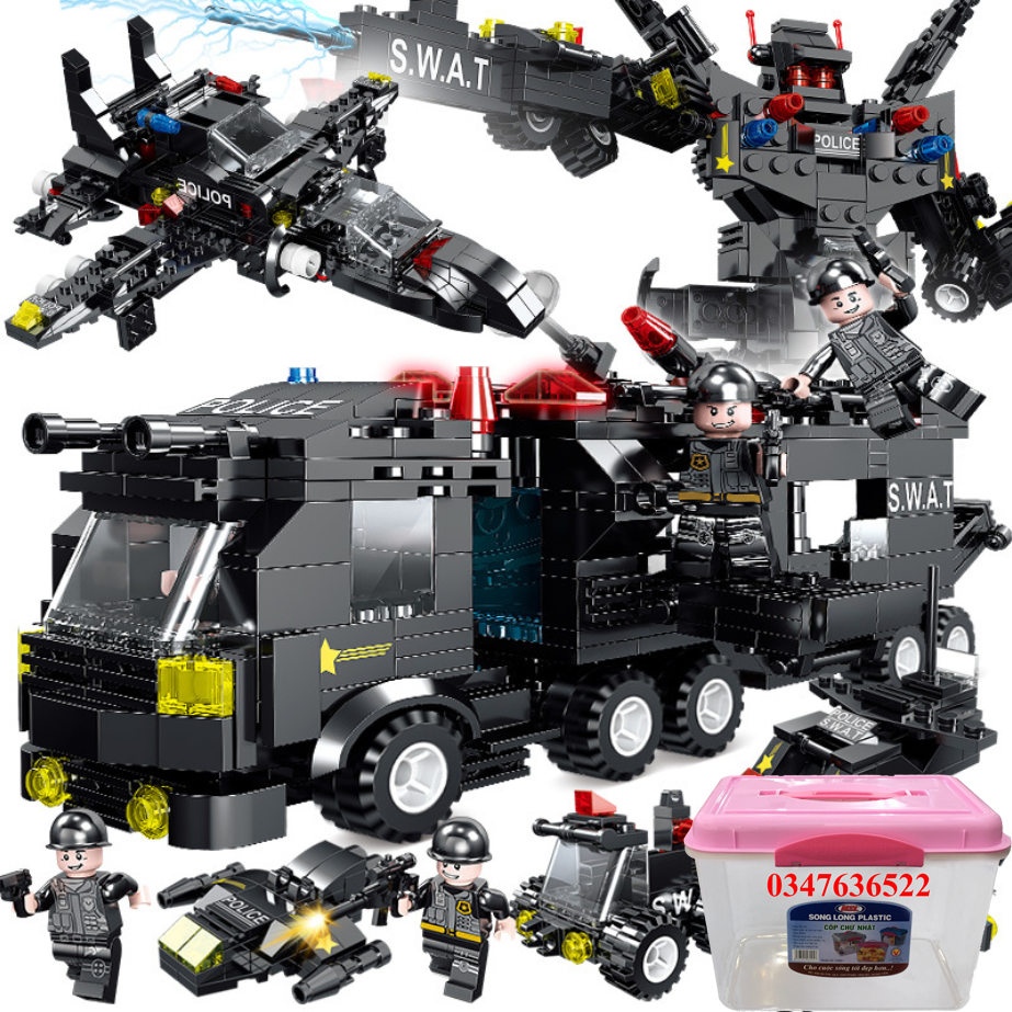 [Hoàn tiền 10%][500 CHI TIẾT] BỘ ĐỒ CHƠI LẮP GHÉP XẾP HÌNH XE CẢNH SÁT,OTO Swat, ROBOT, Lắp ráp chiến hạm