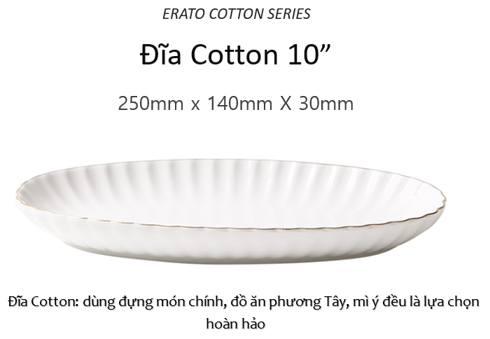 Erato - Đĩa sứ bầu dục Cotton 10" -에라토 코튼 타원접시 10"