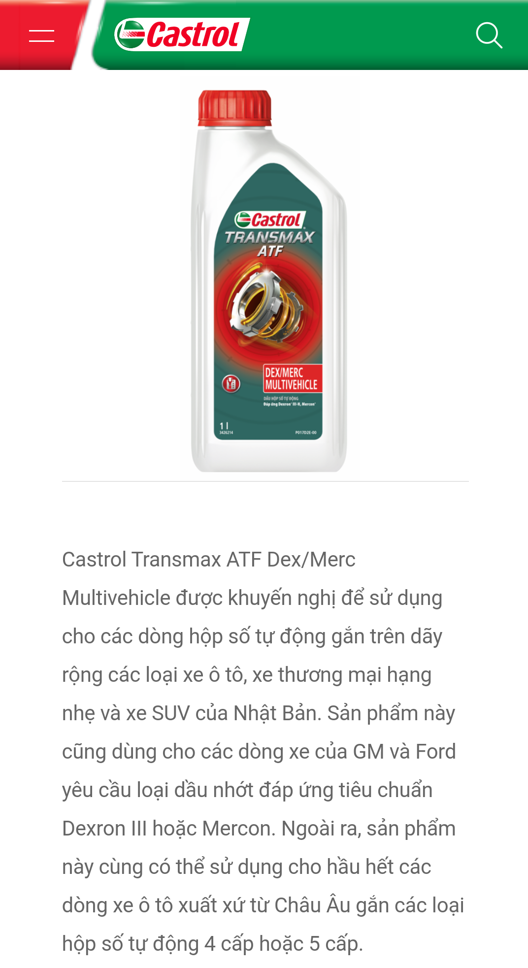 Nhớt Hộp Số Tự Động và Trợ Lực Tay Lái Castrol Transmax ATF Dex/Merc Multivehicle