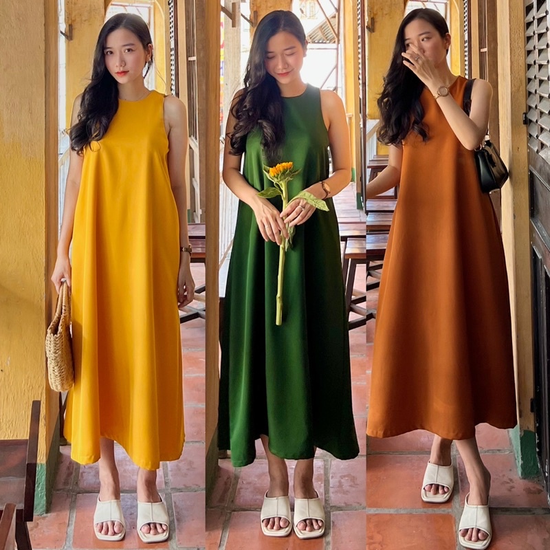 Đầm suông sát nách vải lụa dáng middi - Bee