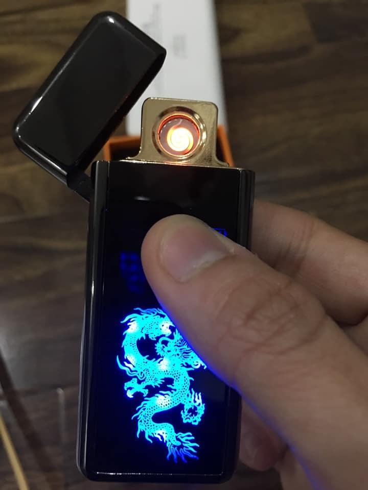 Bật lửa hột quẹt sạc điện cảm ứng dấu vân tay hình rồng nỗi
