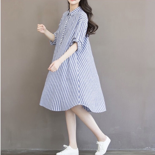 [HCM]Đầm sọc xanh form A