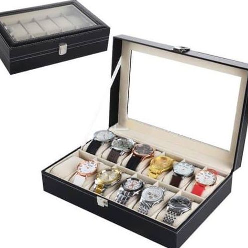 Goodmax2021 hộp đựng đồng hồ 12 ngăn khung gỗ bọc da màu đen.cam kết chất lượng sản phẩm giống ảnh