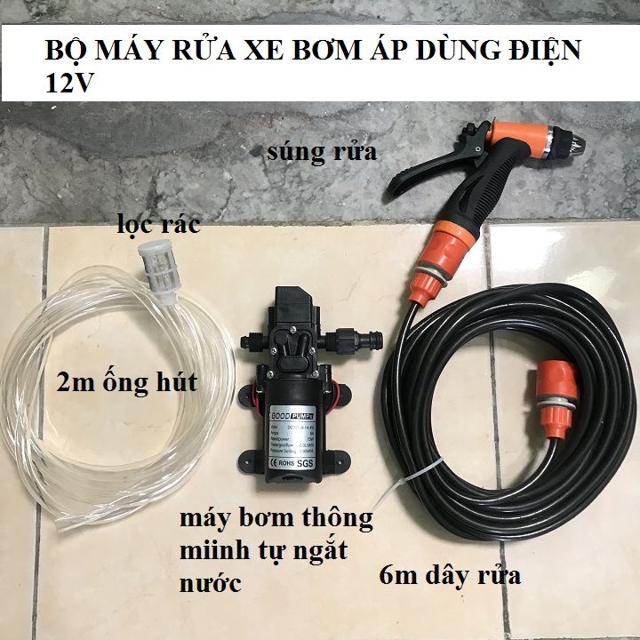 Máy bơm rửa xe tăng áp mini 12V - 70w
