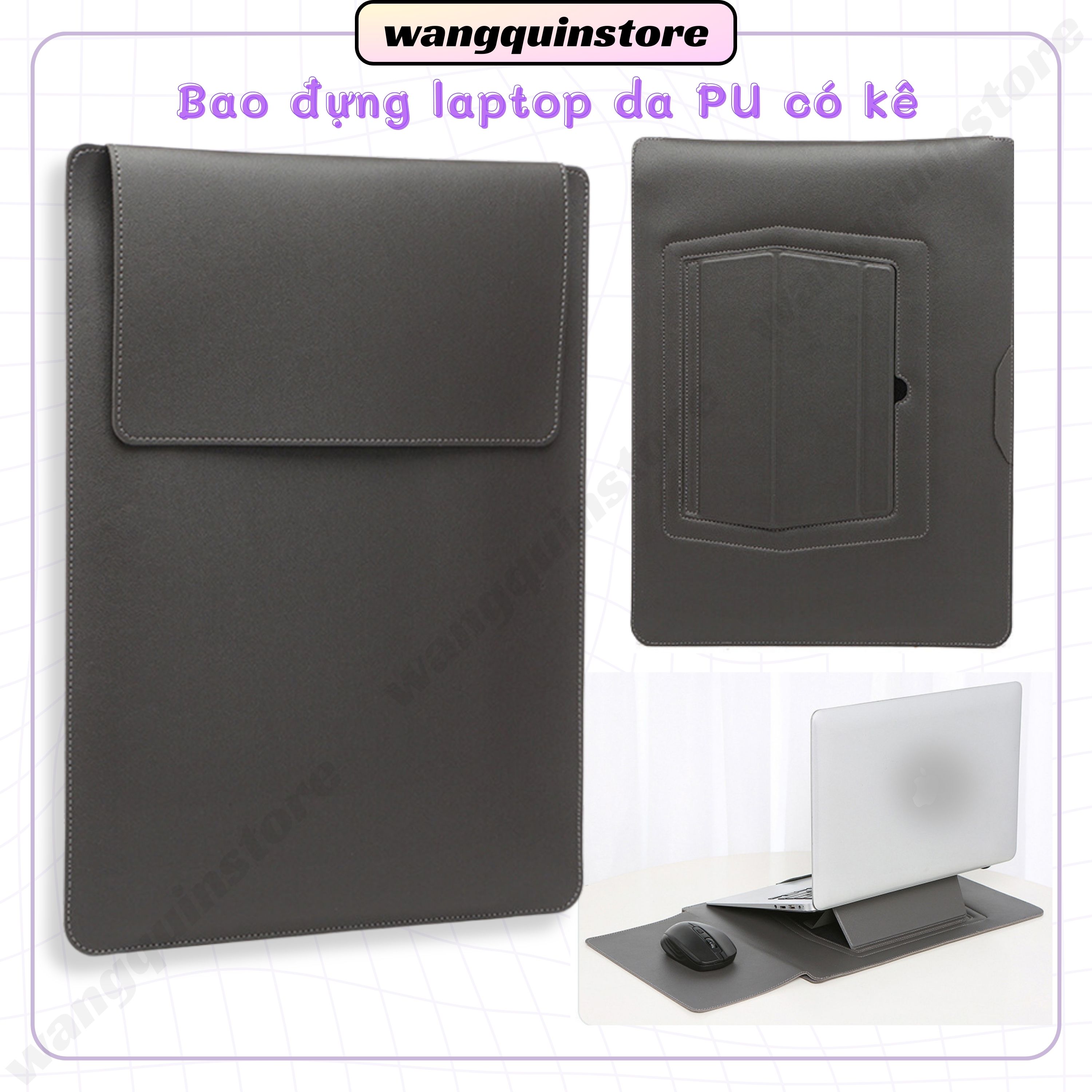 3 in 1 Bao da laptop Macbook Laptop Surface đa năng giá đỡ, lót chuột da PU cao cấp kiêm đế tản nhiệt 3 nấc 13 14 inch