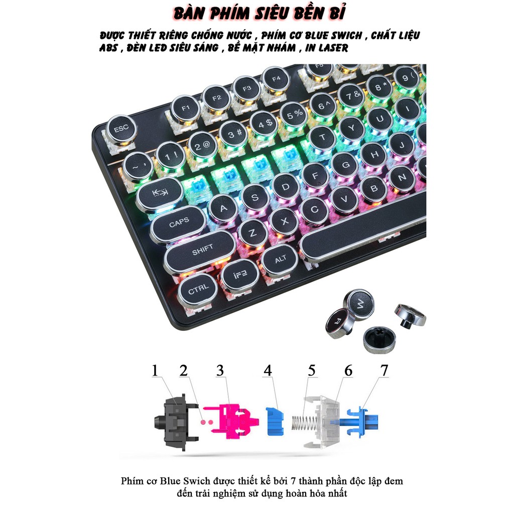 Bàn phím cơ HJK917 - 87 Key Mechanical - Blue Swich - Chống nước - Có LED Rainbow