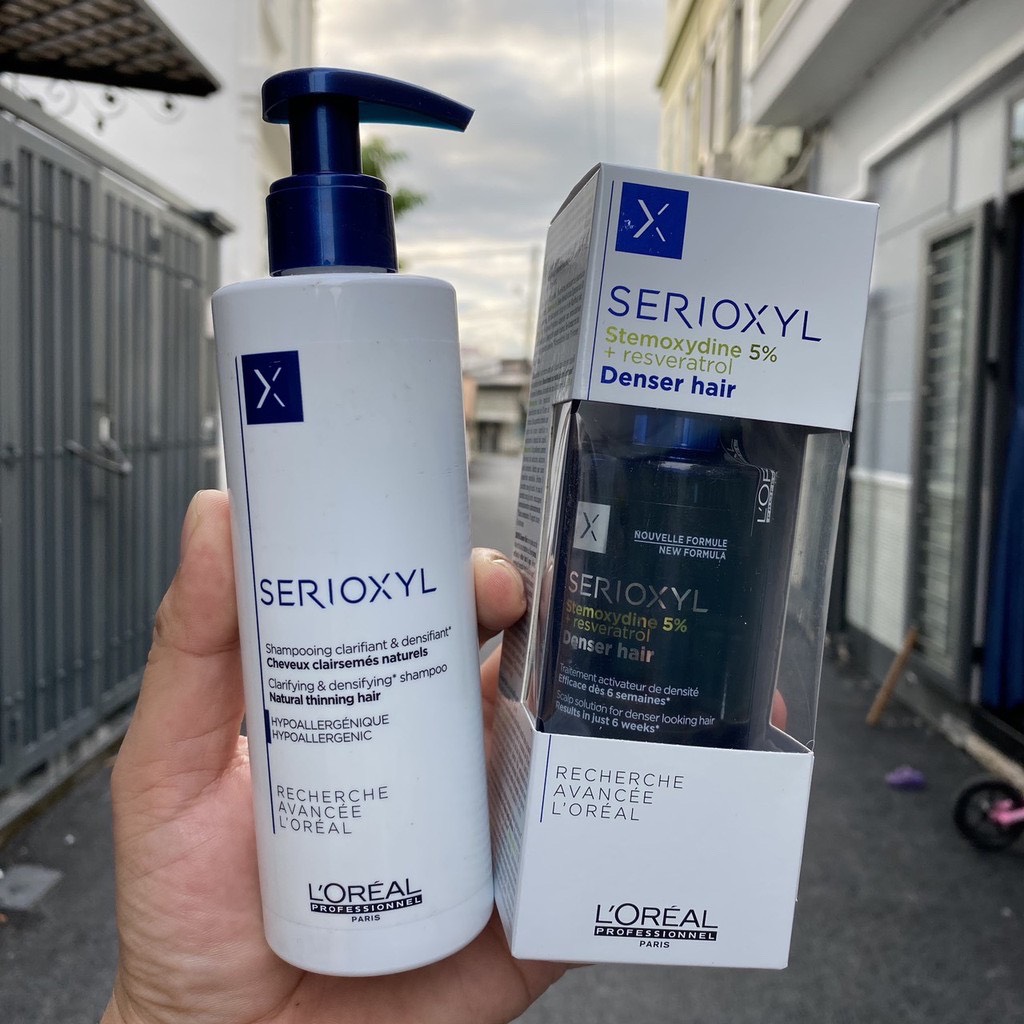 Combo dầu gội và tinh chất L'oreal Serioxyl ngăn rụng và kích thích mọc tóc