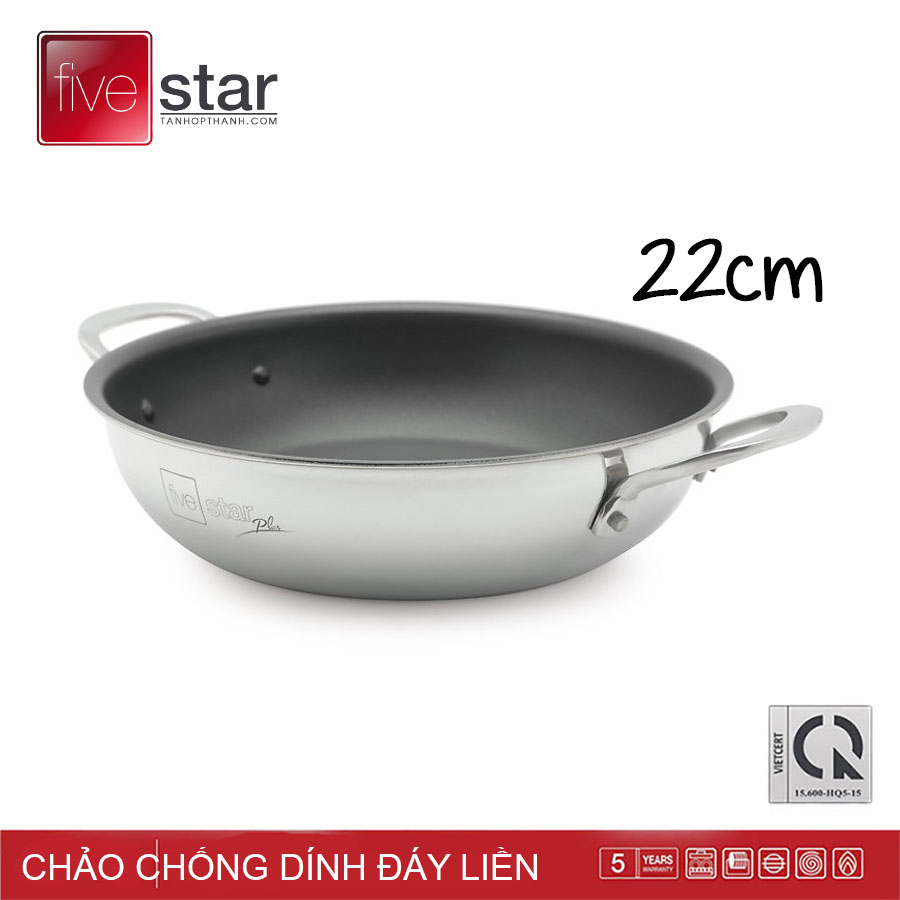 Chảo chống dính Inox 2 quai đáy liền Fivestar Plus 22/24/26cm - Hàng chính hãng bảo hành 60 tháng