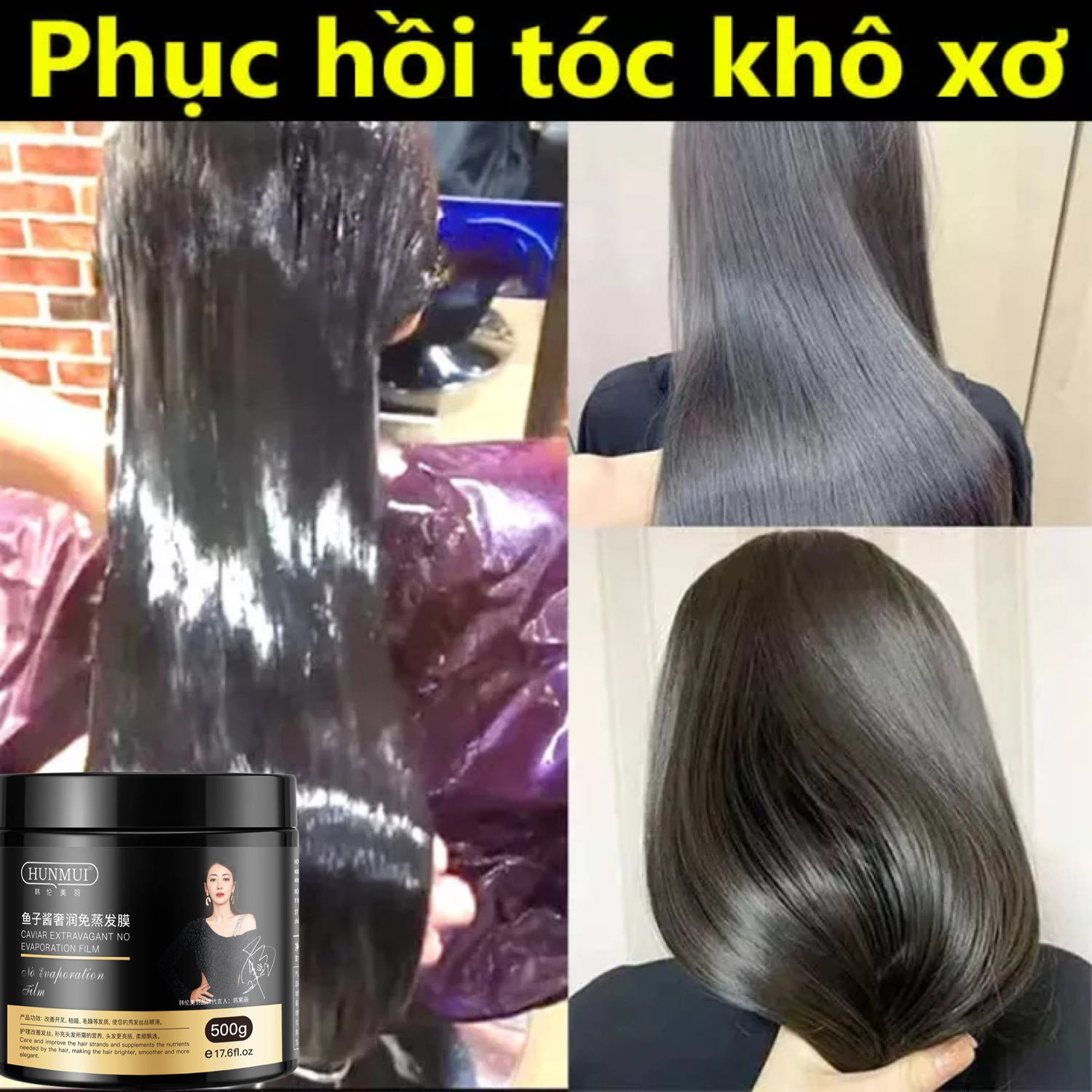 Kem ủ dưỡng tóc Hunmui giúp phục hồi tóc xơ yếu hư tổn giúp tóc suôn mượt  óng ả chắc khỏe giảm gãy rụng -HAIR MASK Hair Treatment Mask500g - MixASale