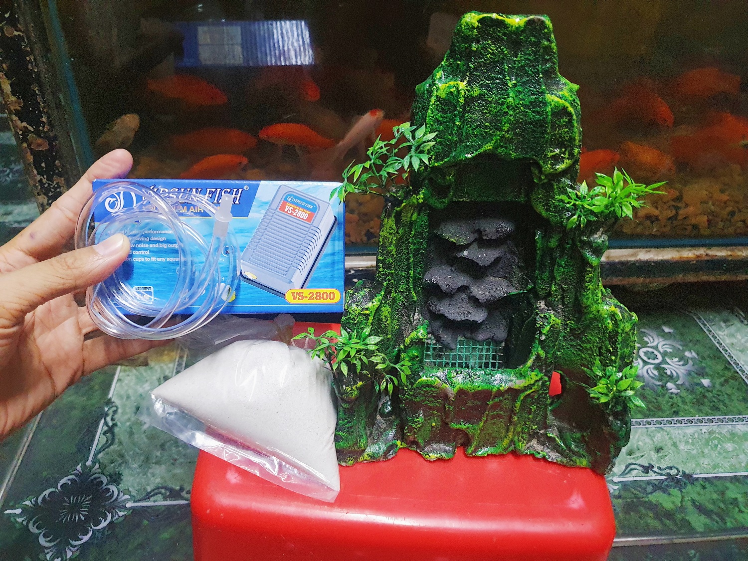 "Hoàn tiền đến 10%" COMBO THÁC CÁT MÁY OXY VÀ CÁT TRANG TRÍ HỒ CÁ NON BỘ 16X10X25CM