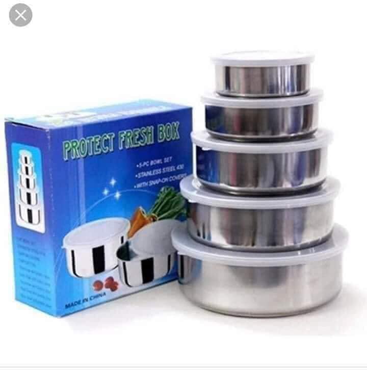 Combo 3 Bộ thố lạnh inox 5 món, sét 3 bộ đựng đồ ăn trong tủ lạnh, bộ inox 5 món đựng thức ăn, bộ thố lạnh 5 món đủ cỡ, bộ 5 món inox có nắp đậy