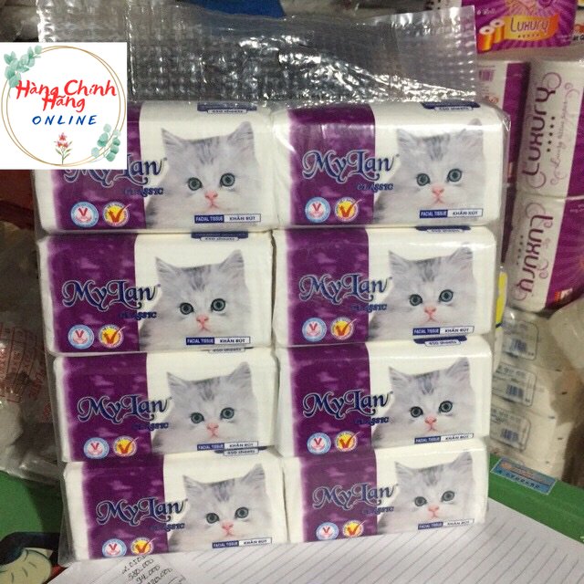 1 Bịch (3 Gói)  Khăn Rút ,giấy ăn Mylan Con Mèo Cao cấp 450 Tờ /Bịch