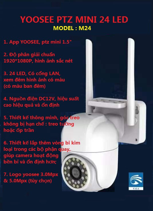 Camera IP Wifi Yoosee Ngoài Trời PTZ M24 5.0Mpx HD1080P Xoay 360 Độ 24 Led- TOP CAMERA