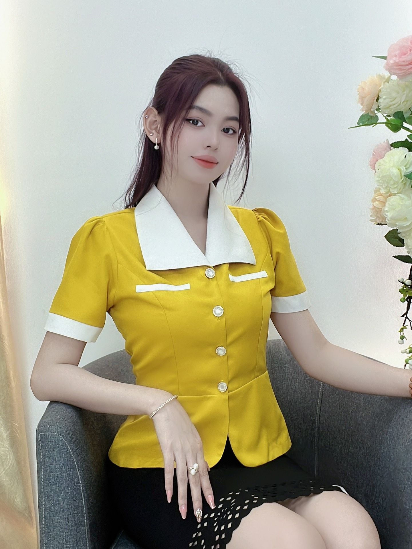 COM29- ÁO KIỂU CÔNG SỞ BÂU TRẮNG SANG THANH LỊCH