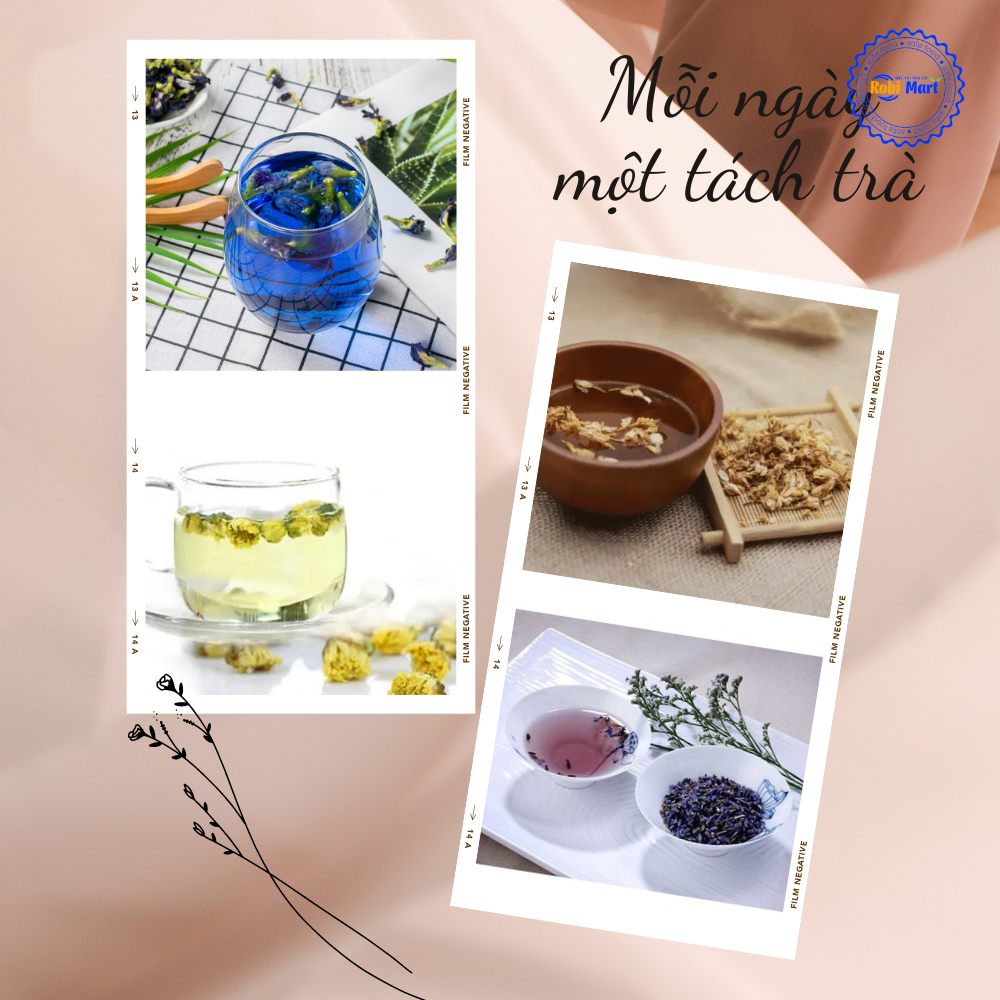 Trà hoa sấy khô robimart đẹp da (hoa nhài nở, cúc nụ, đậu biếc, oải hương)