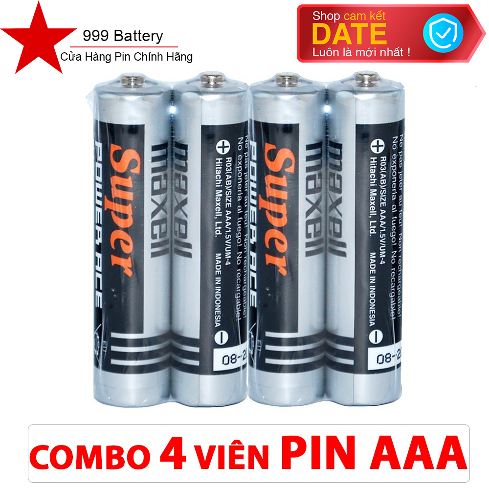 4 viên pin đũa AAA Maxell chất liệu Cacbon cao cấp