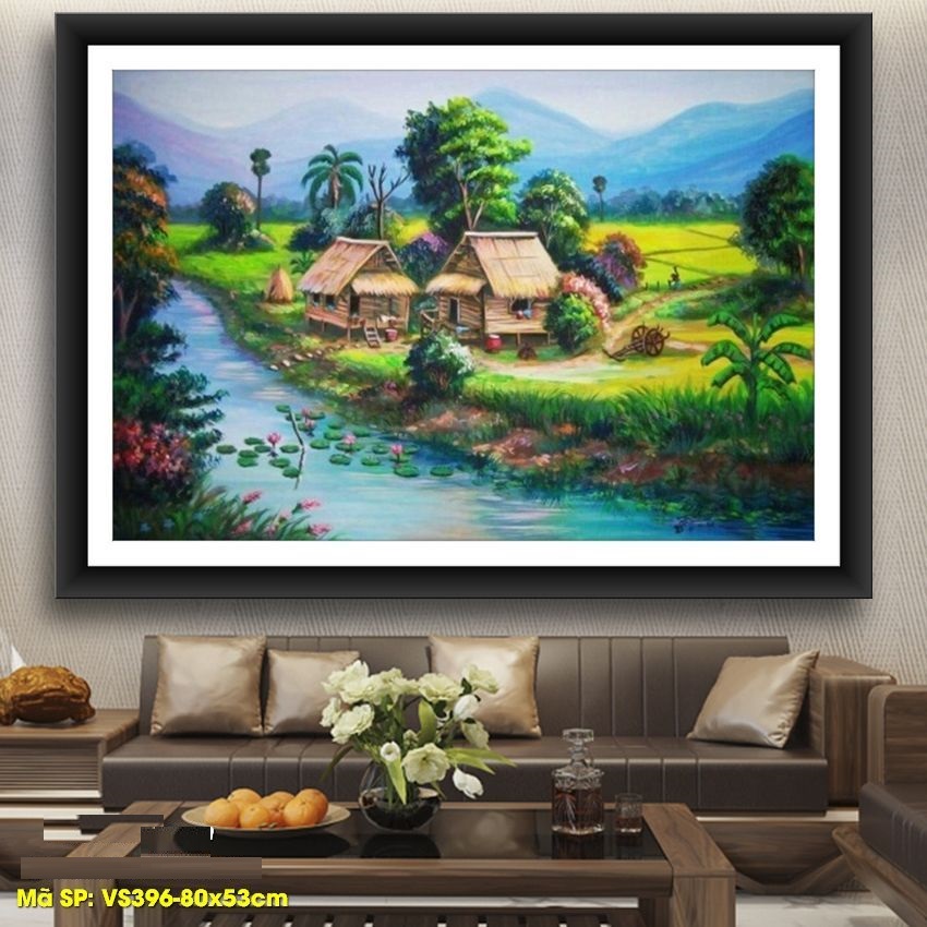 Tranh Đính Đá Phong Cảnh Làng Quê  kích thước 150x75cm