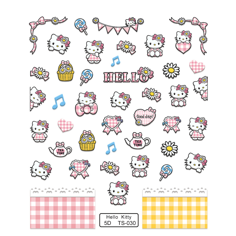 Sticker Lụa Nổi 5D | Mèo Hello Kitty | Hình Dán Móng Tay