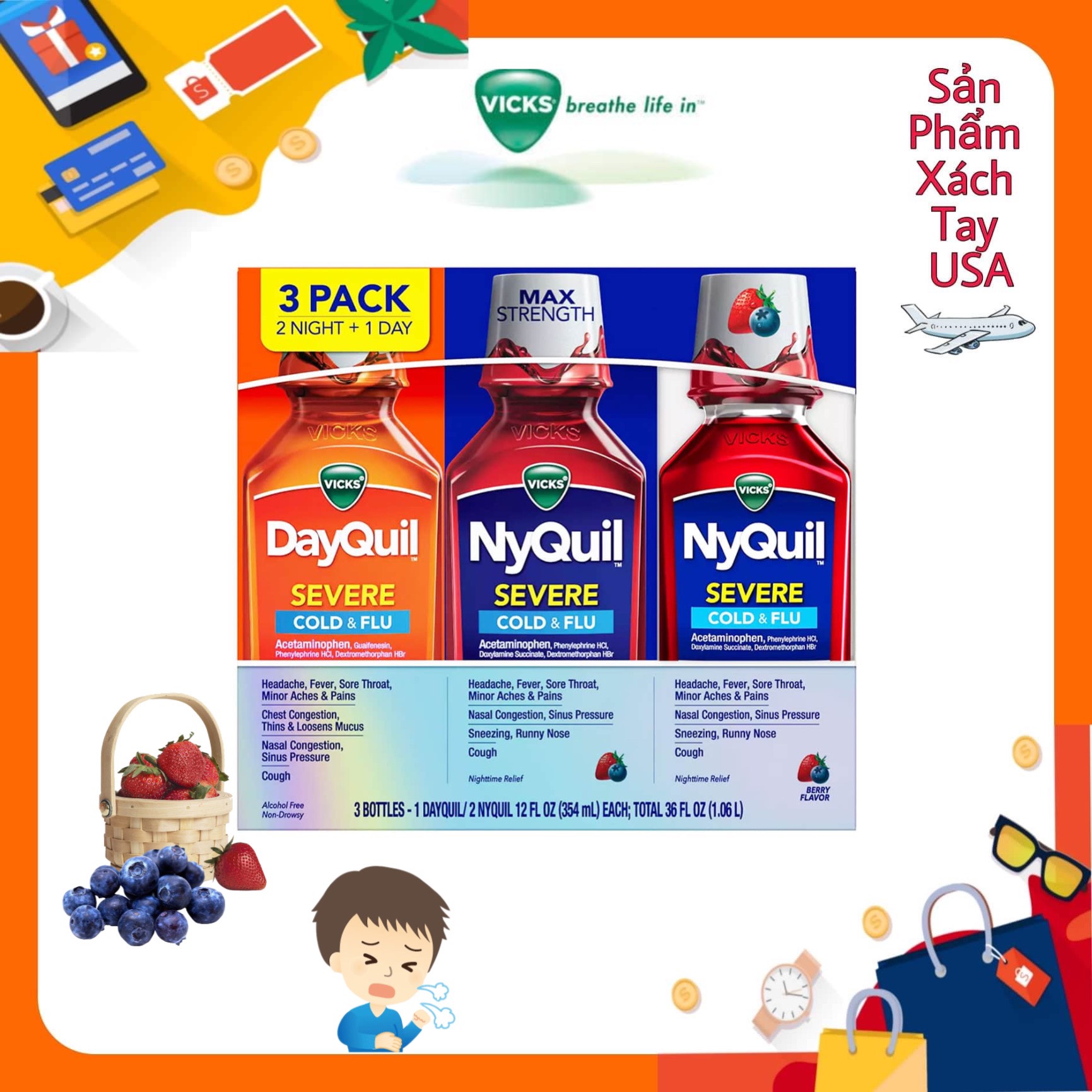 Siro cảm vicks dayquil & nyquil 354ml 1/chai bán lẻ
