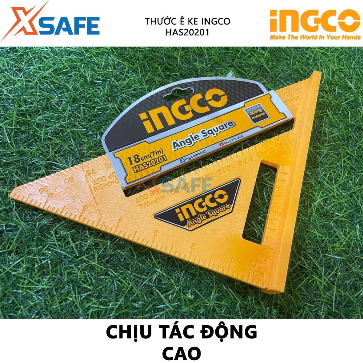 Thước ê ke INGCO HAS20201 | Thước đo góc vuông kích thước 7 inch x 7 inch chất liệu ABS, đơn vị inch để đo góc vuông vát cạnh đo