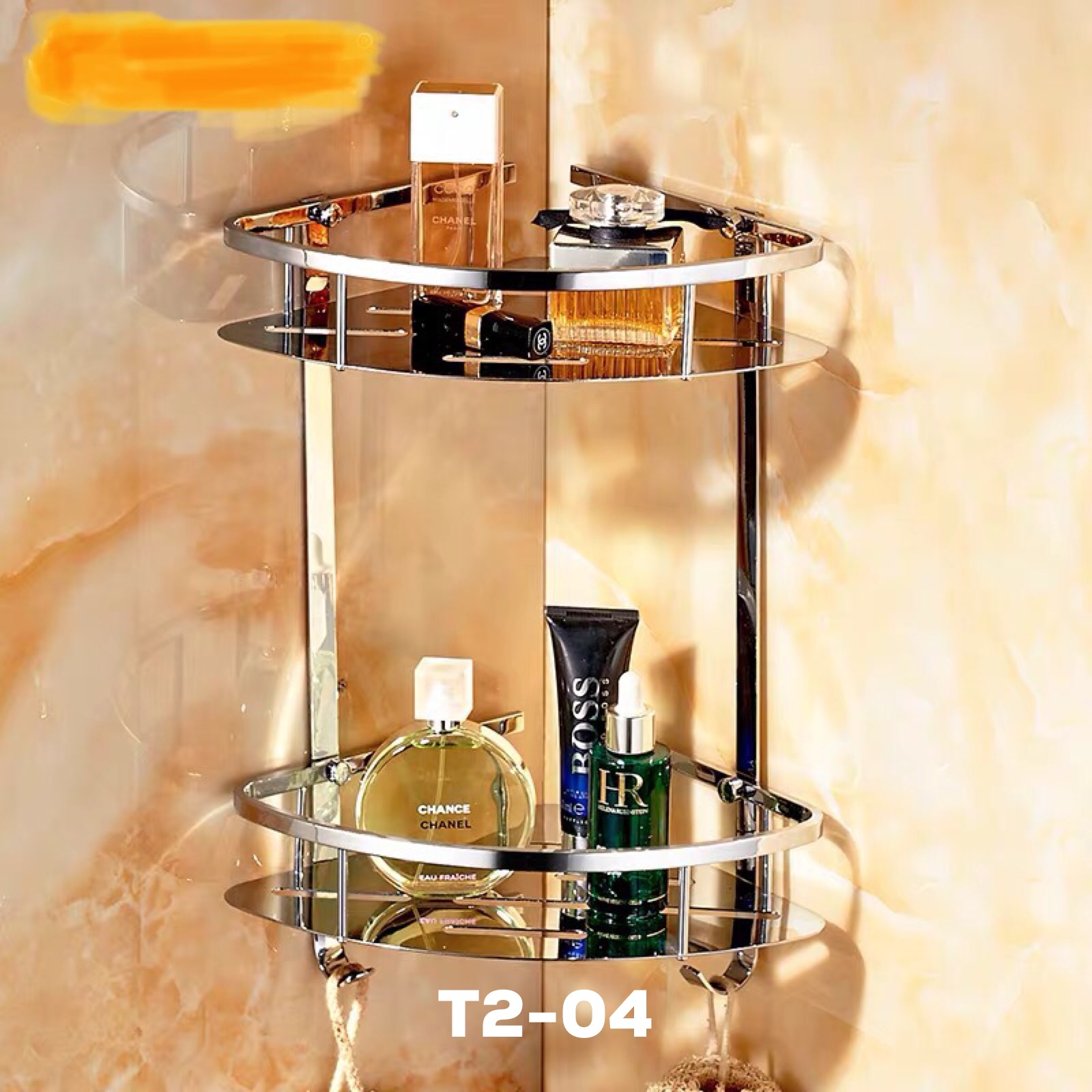 Kệ góc 2 tầng inox sus 304 (kèm 4 miếng dán không phải khoan tường)
