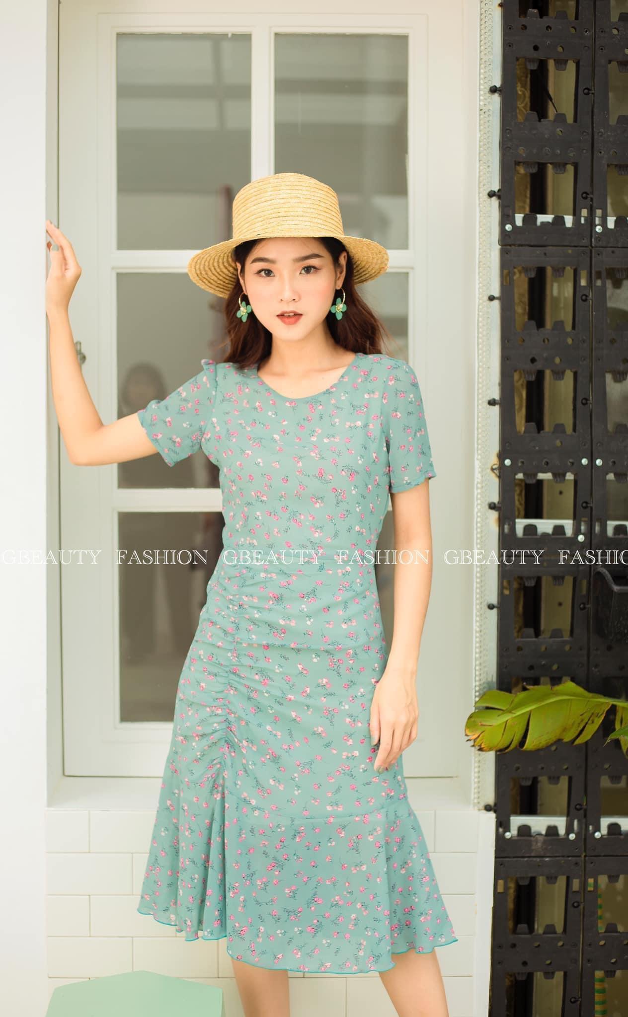Đầm hoa nhí xanh nhún GB34