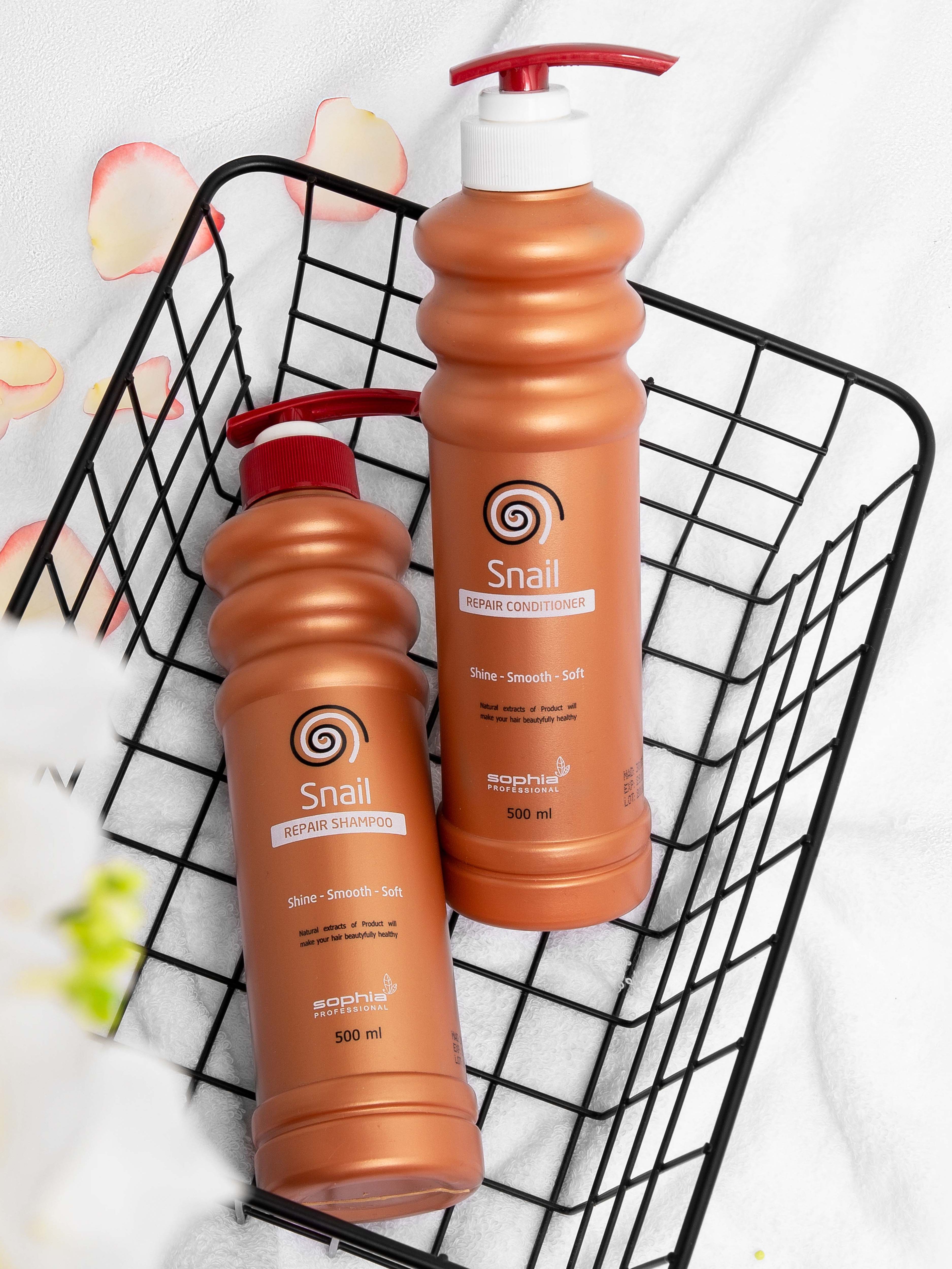 Cặp dầu gội xả Snail thơm mượt hương nước hoa phục hồi tóc khô xơ hư tổn Sophia Snail Repair Shampoo